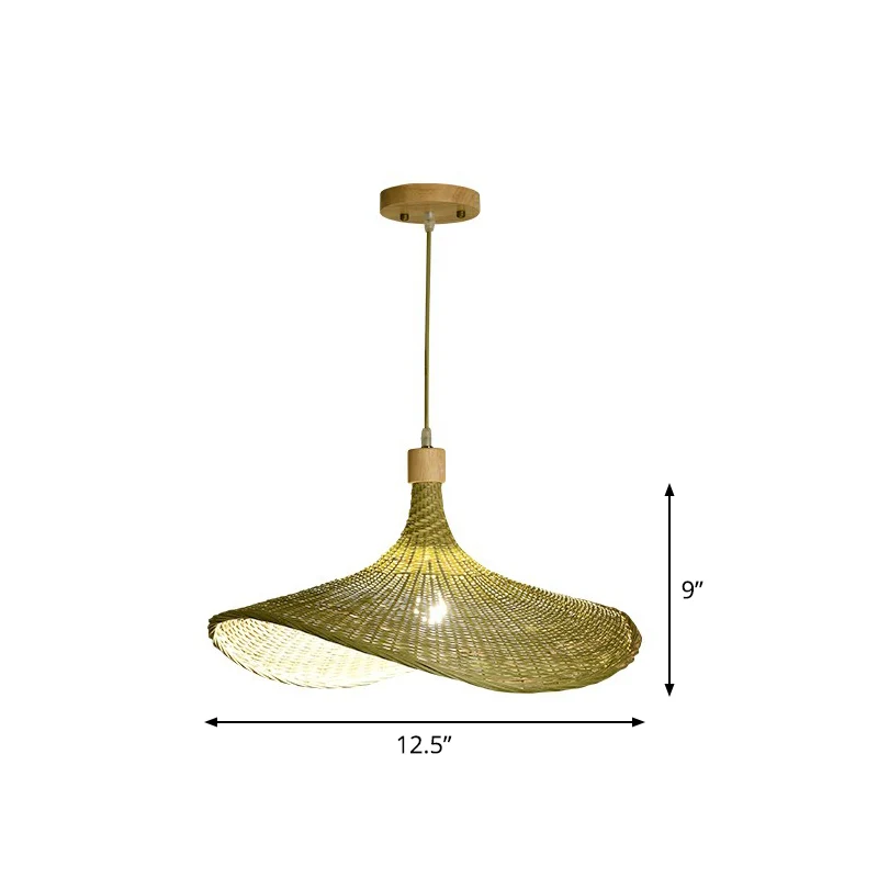 Pendentif en forme de chapeau de paille vert-jaune, asie du sud-est, lampe à Suspension unique en Fiber de bambou naturell...
