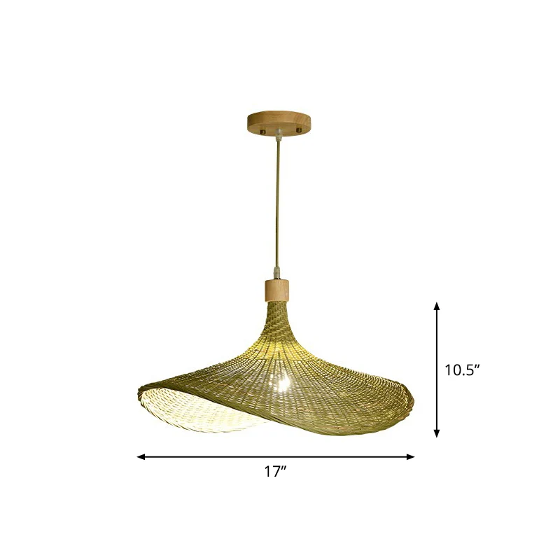 Pendentif en forme de chapeau de paille vert-jaune, asie du sud-est, lampe à Suspension unique en Fiber de bambou naturell...