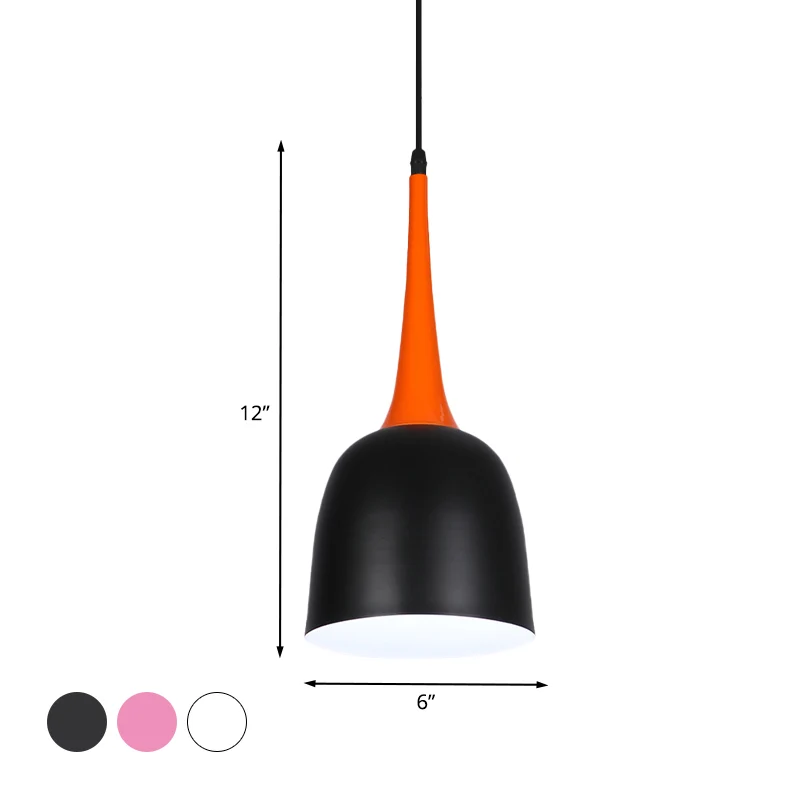 Pendule cloche Macaron noir/blanc/rose, éclairage suspendu simple en fer avec poignée conique orange Clearhalo