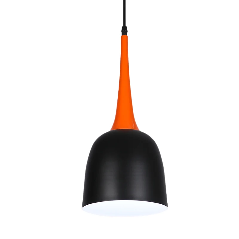 Pendule cloche Macaron noir/blanc/rose, éclairage suspendu simple en fer avec poignée conique orange Clearhalo