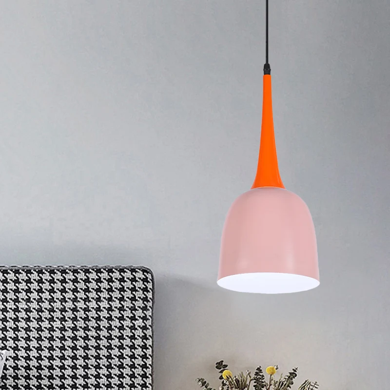 Pendule cloche Macaron noir/blanc/rose, éclairage suspendu simple en fer avec poignée conique orange Clearhalo