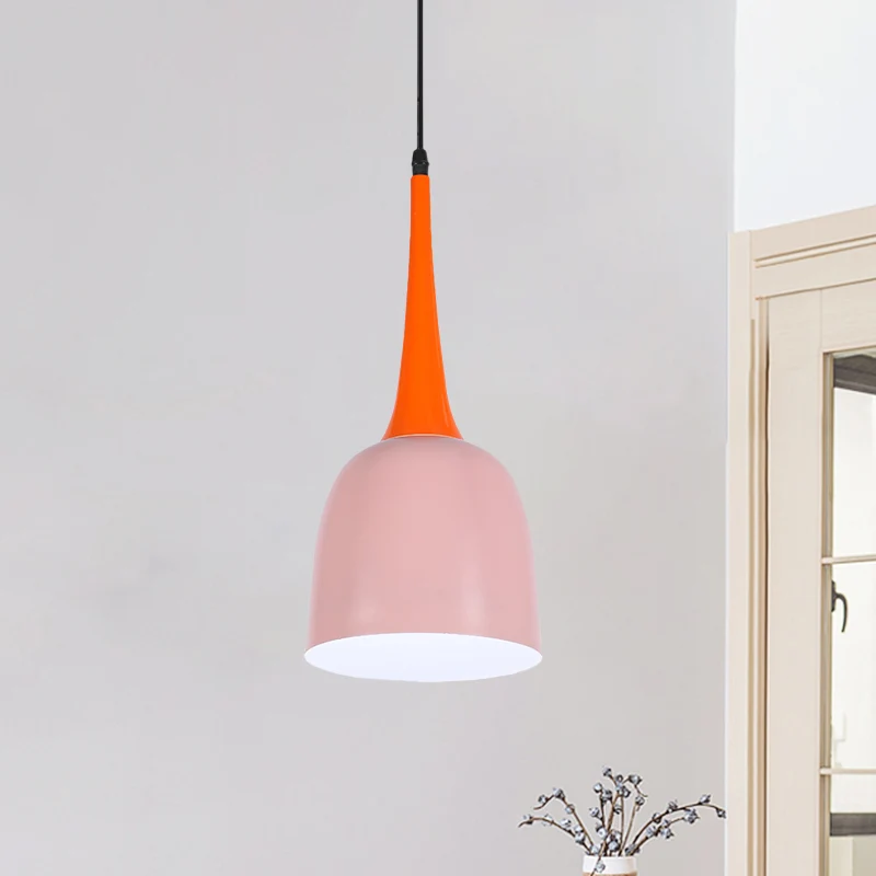 Pendule cloche Macaron noir/blanc/rose, éclairage suspendu simple en fer avec poignée conique orange Clearhalo