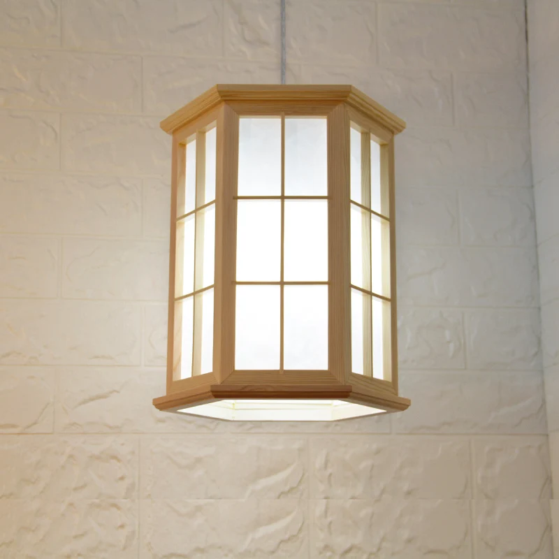 Pendule hexagonale en bois, plafonnier suspendu à 1 tête de Style japonais en Beige pour salon de thé Clearhalo