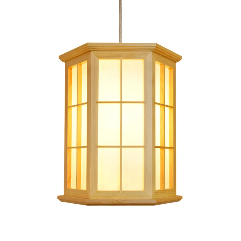 Pendule hexagonale en bois, plafonnier suspendu à 1 tête de Style japonais en Beige pour salon de thé Clearhalo