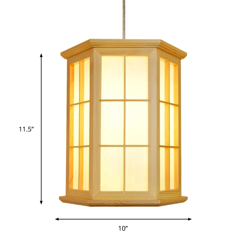 Pendule hexagonale en bois, plafonnier suspendu à 1 tête de Style japonais en Beige pour salon de thé Clearhalo