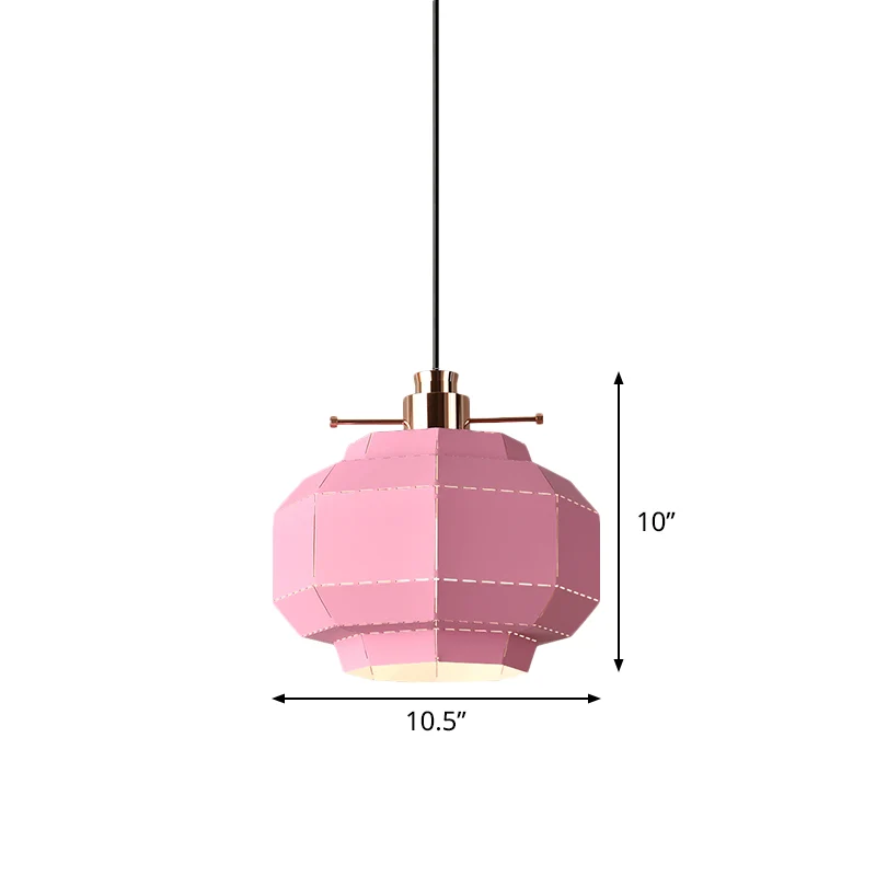 Pendule de salle à manger à 1 ampoule, suspension rose macaron avec abat-jour en fer lanterne à facettes Clearhalo