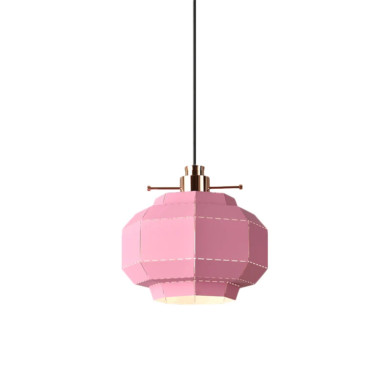 Pendule de salle à manger à 1 ampoule, suspension rose macaron avec abat-jour en fer lanterne à facettes Clearhalo