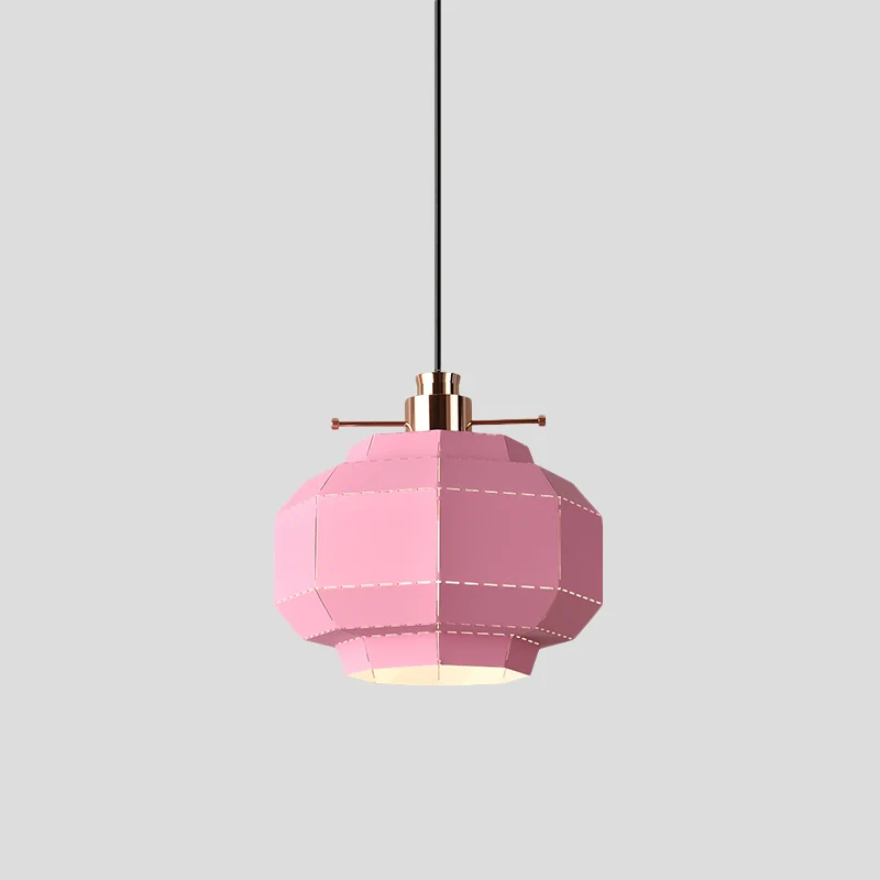 Pendule de salle à manger à 1 ampoule, suspension rose macaron avec abat-jour en fer lanterne à facettes Clearhalo
