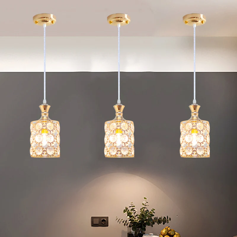 Pendule tournesol à 3 couches avec cylindre, design moderne, cristal intégré, 1 ampoule, pendentif de restaurant en or Cle...