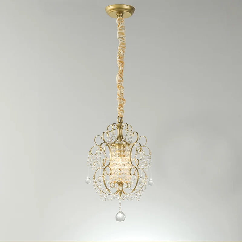 Pendule à volutes en métal pays français 1 tête pendentif de chevet avec perle de cristal Clearhalo