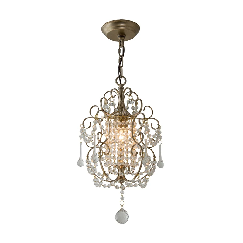 Pendule à volutes en métal pays français 1 tête pendentif de chevet avec perle de cristal Clearhalo