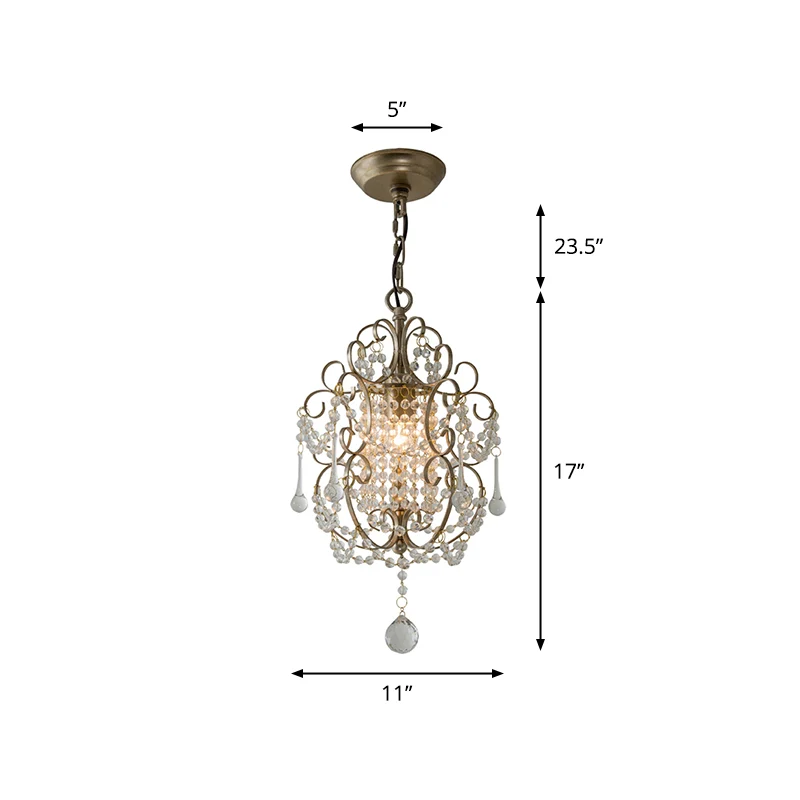 Pendule à volutes en métal pays français 1 tête pendentif de chevet avec perle de cristal Clearhalo