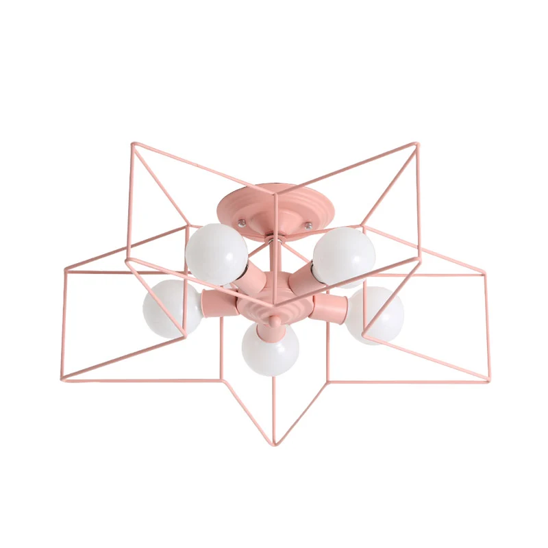 Pentacle Frame Fer Plafonnier Enfants 5 Ampoules Rose/Gris/Bleu Plafonnier Semi-Encastré pour Chambre de Bébé Clearhalo