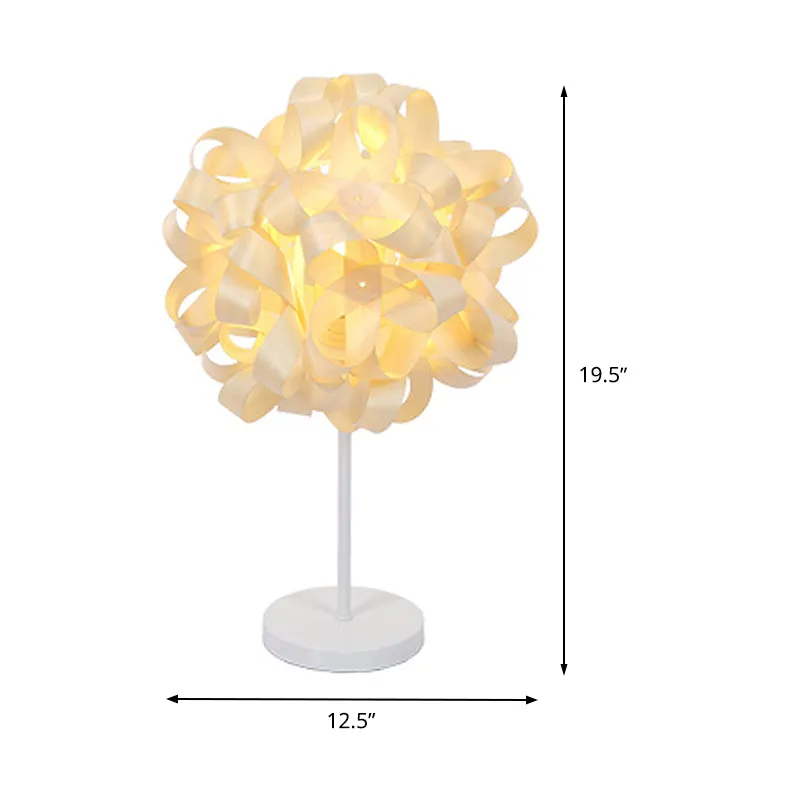 Petite lampe de bureau à 1 tête, éclairage de travail beige asiatique avec abat-jour en bois floral Clearhalo