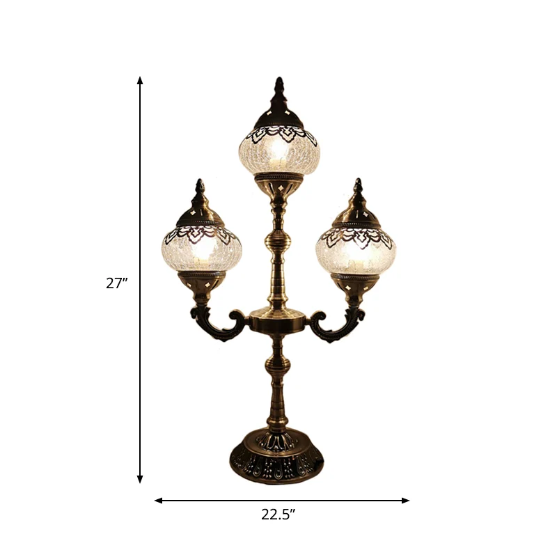 Petite lampe de chevet ovale en verre craquelé Vintage, 1/2/3 lumières, lampe de Table de nuit en Bronze Clearhalo