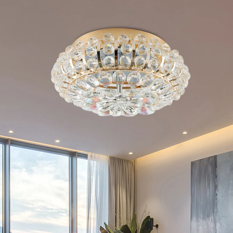 Petite lampe encastrée ronde en cristal intégrée pour couloir, simplicité, LED, proche du plafonnier, en or Clearhalo
