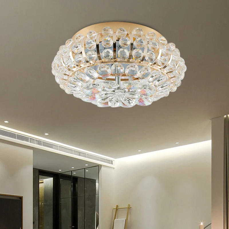 Petite lampe encastrée ronde en cristal intégrée pour couloir, simplicité, LED, proche du plafonnier, en or Clearhalo