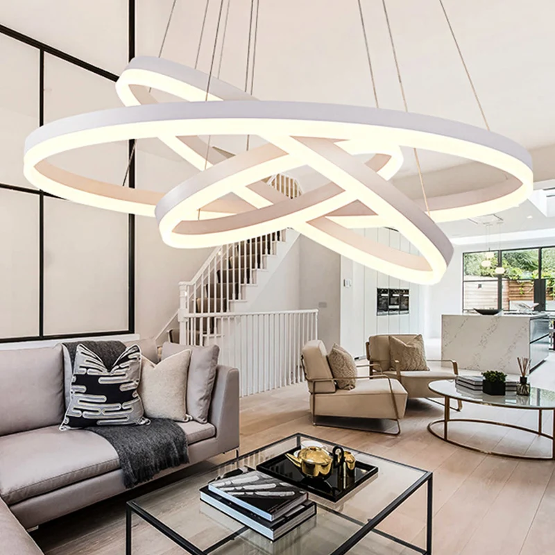 Petite/grande lampe de restaurant à 3 anneaux en acrylique minimaliste LED lustre luminaire en blanc Clearhalo