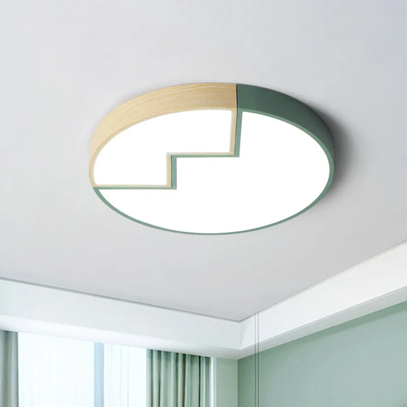 Épissage rond chambre à coucher éclairage encastré fer LED Macaron lampe encastrée en gris/vert et bois Clearhalo