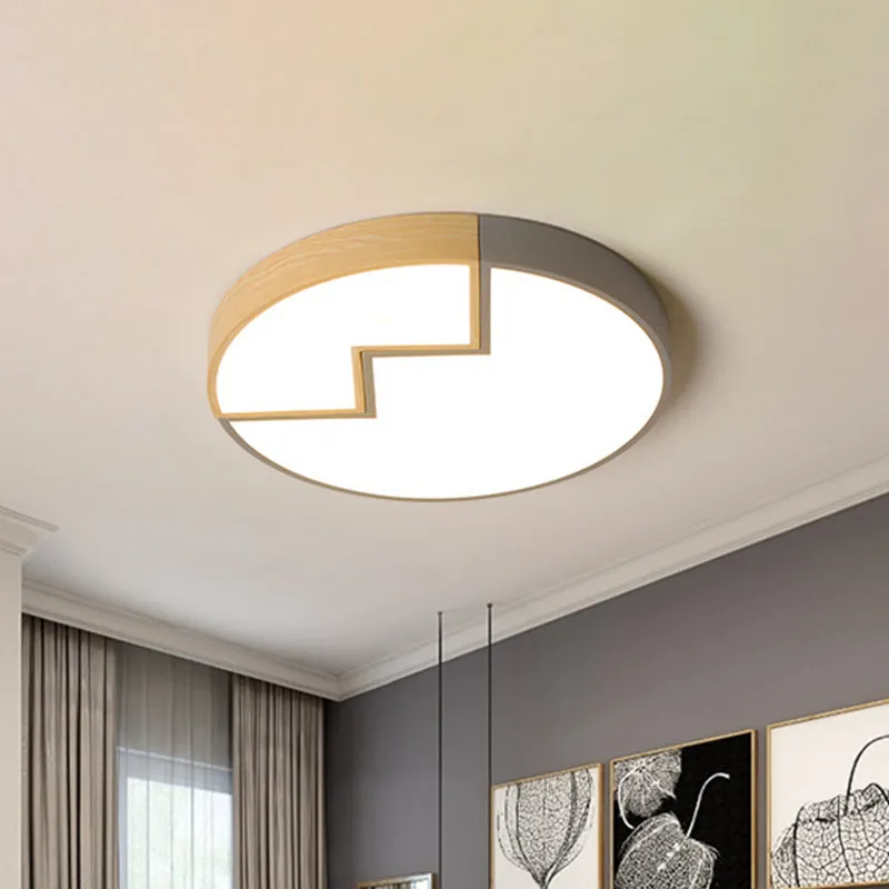 Épissage rond chambre à coucher éclairage encastré fer LED Macaron lampe encastrée en gris/vert et bois Clearhalo