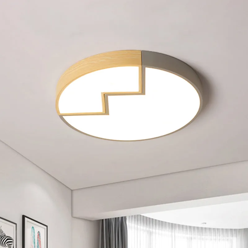 Épissage rond chambre à coucher éclairage encastré fer LED Macaron lampe encastrée en gris/vert et bois Clearhalo