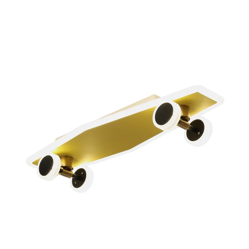 Plafond de planche à roulettes en acrylique encastré pour enfants, luminaire LED doré pour chambre de garçons Clearhalo
