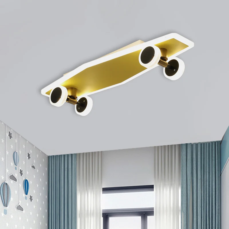 Plafond de planche à roulettes en acrylique encastré pour enfants, luminaire LED doré pour chambre de garçons Clearhalo