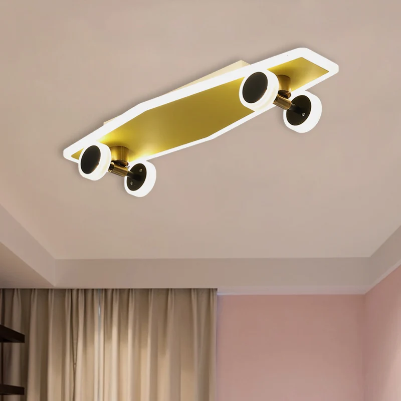 Plafond de planche à roulettes en acrylique encastré pour enfants, luminaire LED doré pour chambre de garçons Clearhalo