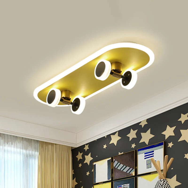 Plafond de planche à roulettes en acrylique encastré pour enfants, luminaire LED doré pour chambre de garçons Clearhalo