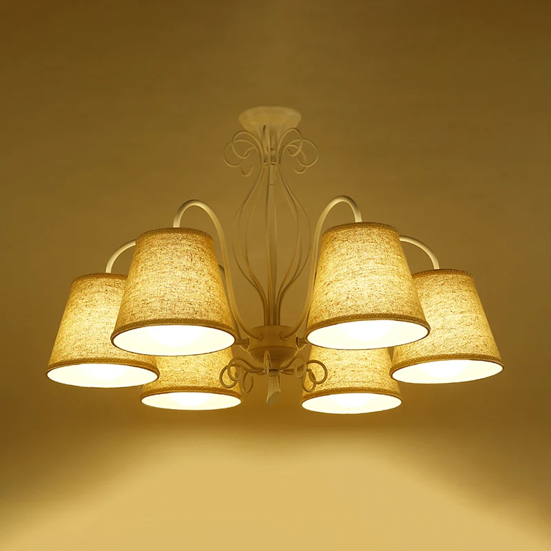 Plafonnier à 3/6/8 ampoules avec abat-jour en tissu conique, lustre classique de salon, luminaire suspendu en noir/blanc C...