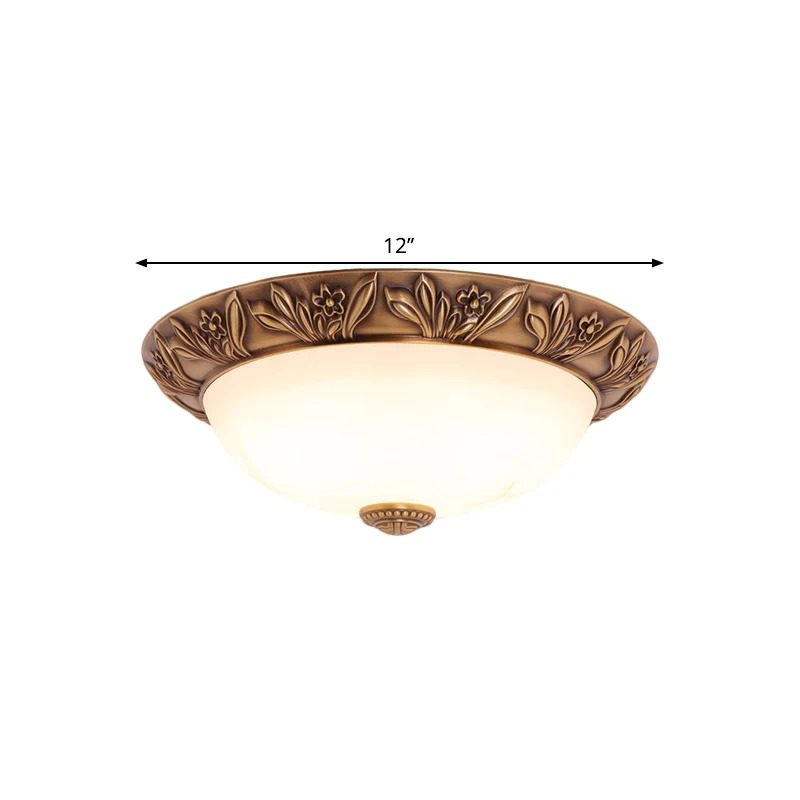 Plafonnier à 4/3/2 têtes en laiton antique et verre blanc, luminaire monté au plafond, largeur 12/16/21.5 pouces Clearhalo