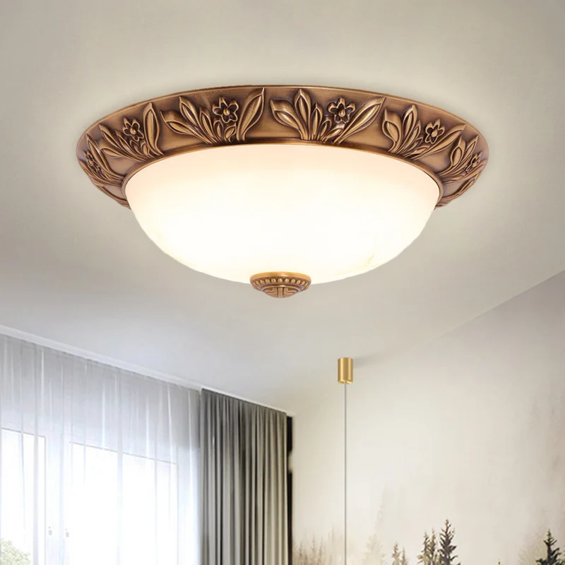 Plafonnier à 4/3/2 têtes en laiton antique et verre blanc, luminaire monté au plafond, largeur 12/16/21.5 pouces Clearhalo