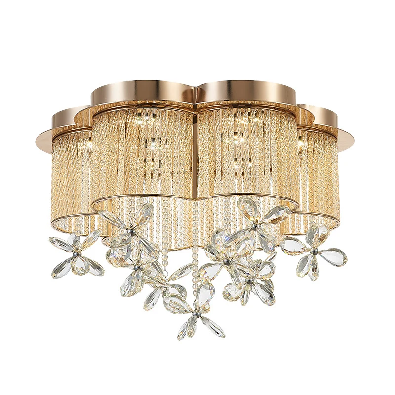 Plafonnier à abat-jour en forme de fleur dorée, luminaire suspendu moderne à LED en cristal clair et en métal, 19,5 "/ 23,...