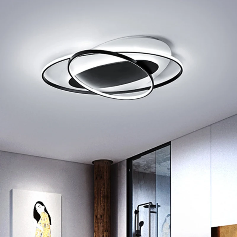 Plafonnier en acrylique à anneau ovale, éclairage de plafond moderne à LED blanc et noir, lumière blanche chaude/blanche p...
