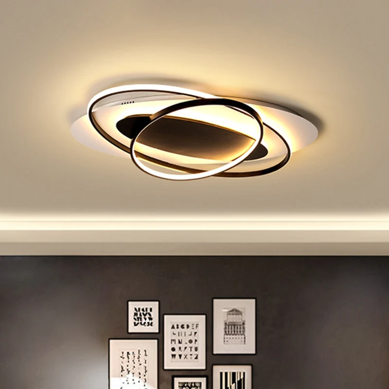 Plafonnier en acrylique à anneau ovale, éclairage de plafond moderne à LED blanc et noir, lumière blanche chaude/blanche p...
