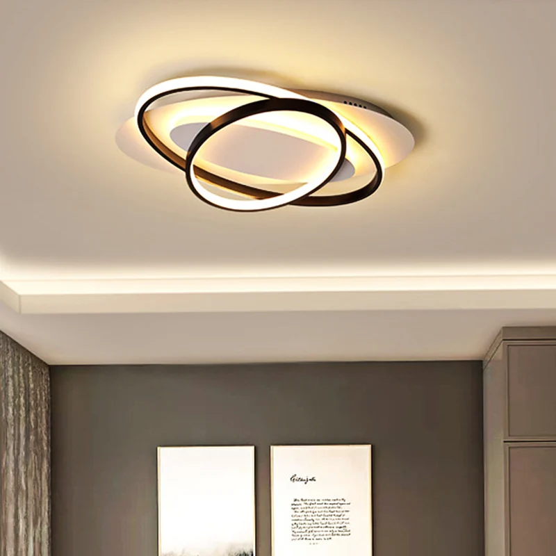 Plafonnier en acrylique à anneau ovale, éclairage de plafond moderne à LED blanc et noir, lumière blanche chaude/blanche p...
