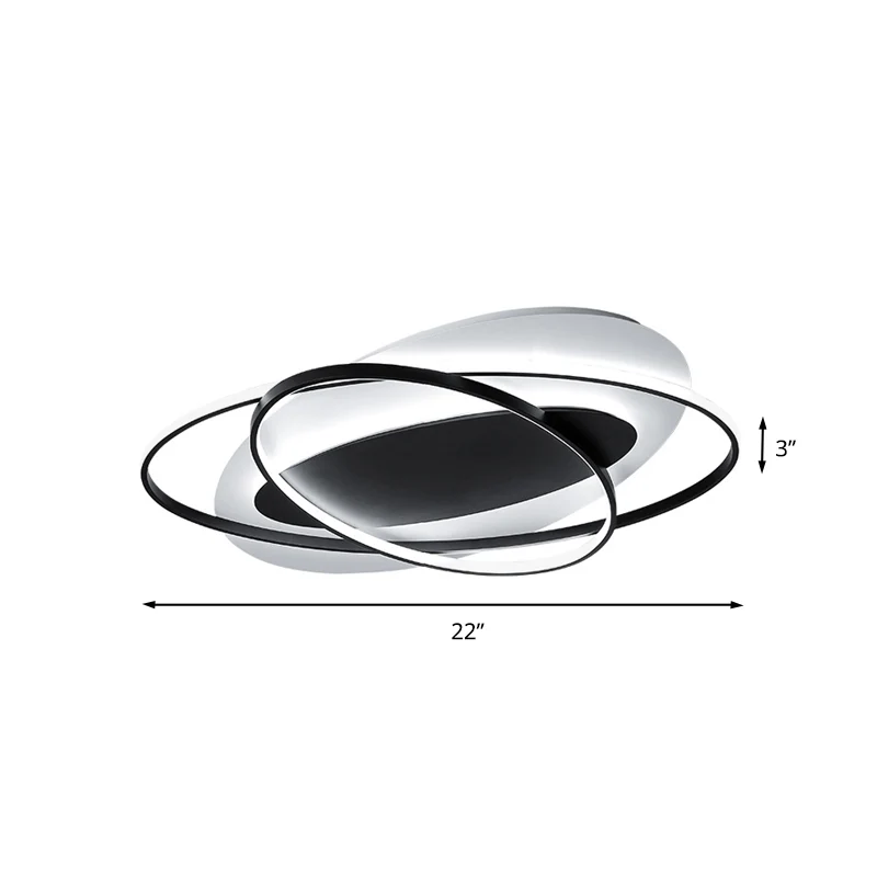 Plafonnier en acrylique à anneau ovale, éclairage de plafond moderne à LED blanc et noir, lumière blanche chaude/blanche p...