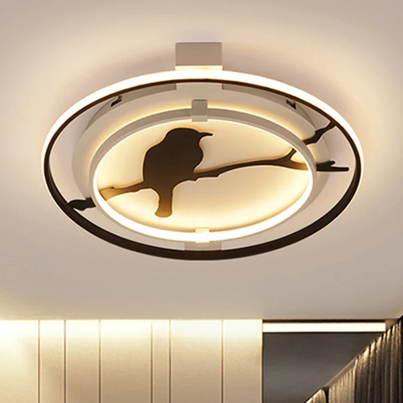 Plafonnier en acrylique avec motif oiseau, pour salle de bain, chambre à coucher, finition noire Clearhalo