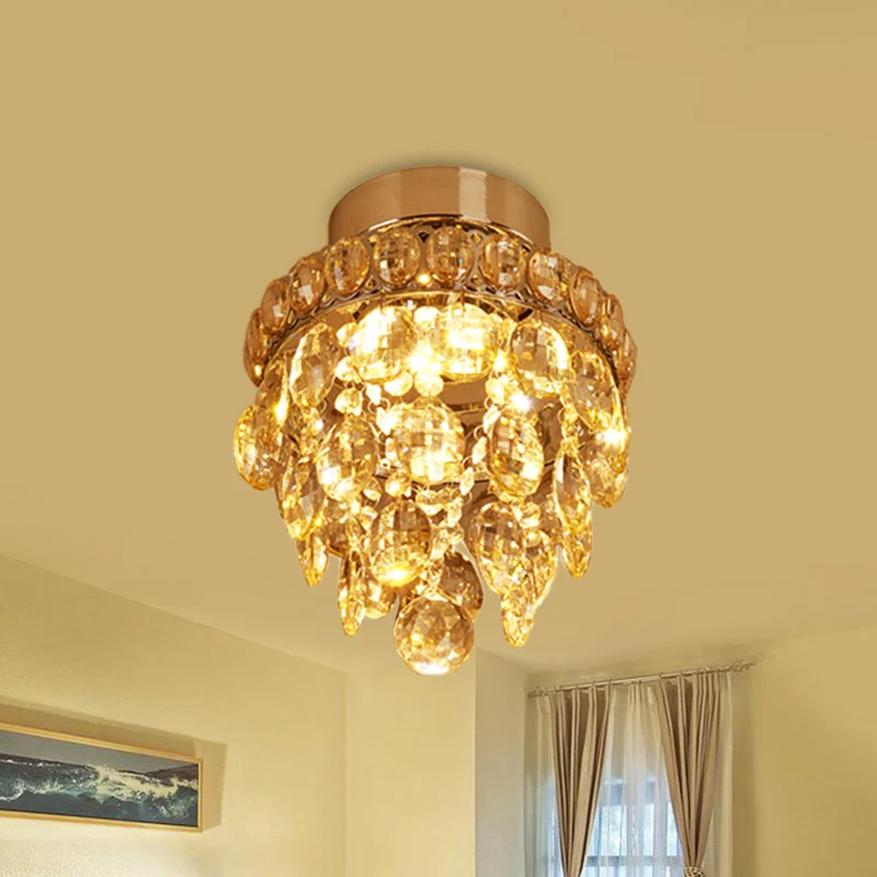 Plafonnier à ampoule unique, moderne et élégant, en forme de cône de pipe, orbe en cristal à facettes, en chrome Clearhalo