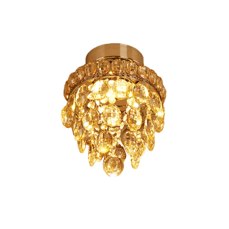 Plafonnier à ampoule unique, moderne et élégant, en forme de cône de pipe, orbe en cristal à facettes, en chrome Clearhalo