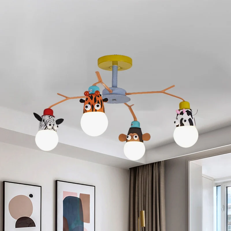 Plafonnier animal en verre blanc pour enfants, 4 ampoules, éclairage semi-encastré jaune pour chambre d'enfant Clearhalo