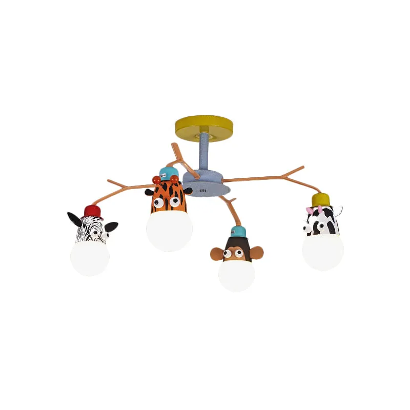 Plafonnier animal en verre blanc pour enfants, 4 ampoules, éclairage semi-encastré jaune pour chambre d'enfant Clearhalo