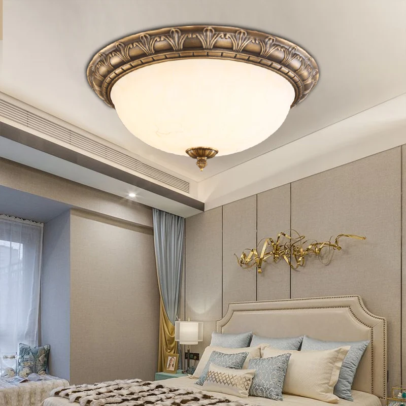 Plafonnier Antique en forme de dôme en verre laiteux, plafonnier en Bronze pour chambre à coucher Clearhalo