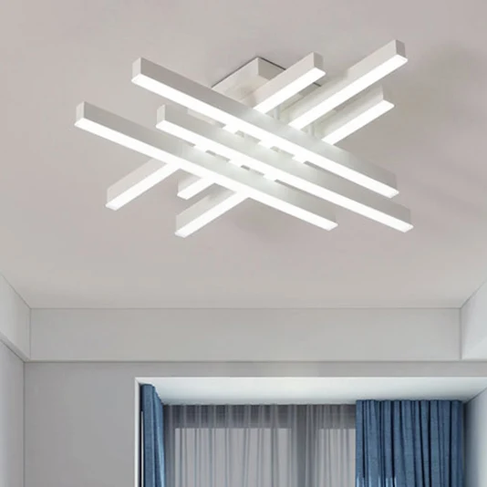 Plafonnier blanc pour salle à manger, 4/6 lumières, avec abat-jour en acrylique à lignes croisées, lumière chaude/blanche...