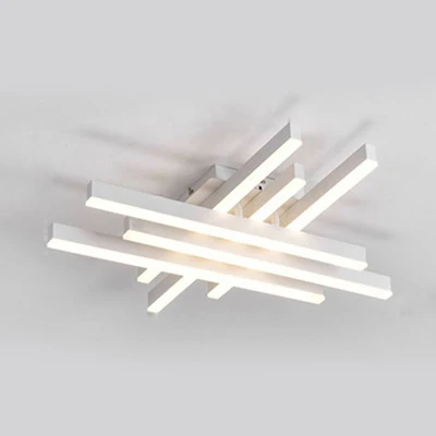 Plafonnier blanc pour salle à manger, 4/6 lumières, avec abat-jour en acrylique à lignes croisées, lumière chaude/blanche...