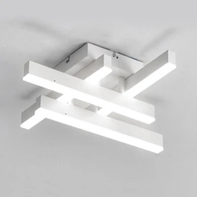 Plafonnier blanc pour salle à manger, 4/6 lumières, avec abat-jour en acrylique à lignes croisées, lumière chaude/blanche...