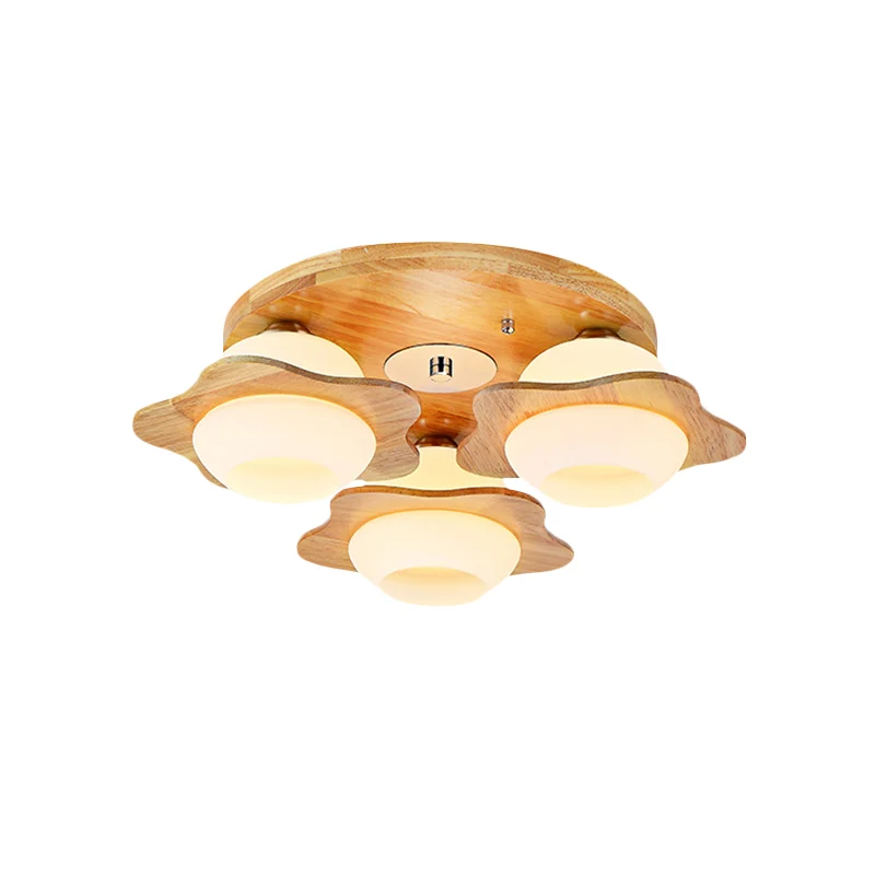 Plafonnier en bois floral piégé moderniste 3/5 lumières beige avec abat-jour en verre dépoli Clearhalo