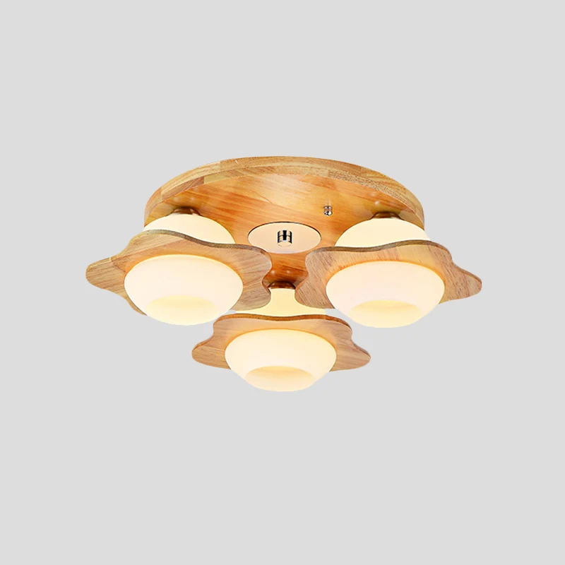 Plafonnier en bois floral piégé moderniste 3/5 lumières beige avec abat-jour en verre dépoli Clearhalo