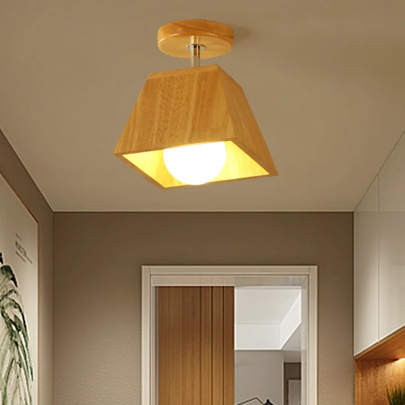 Plafonnier en bois moderne simplicité, plafonnier à 1 lumière pour chambre à coucher Clearhalo