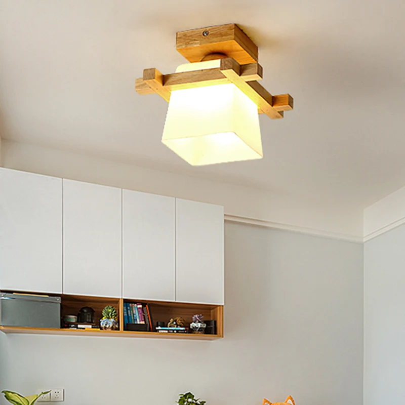 Plafonnier en bois moderne simplicité, plafonnier à 1 lumière pour chambre à coucher Clearhalo